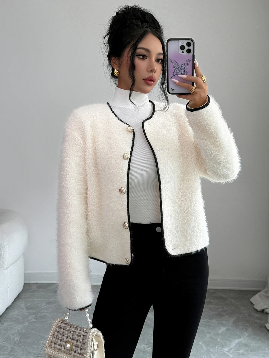 Elenzga Women's Colorblock Casual Versatile Daily Wear Long Sleeve Jacket - White - View 1