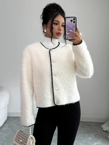 Elenzga Women's Colorblock Casual Versatile Daily Wear Long Sleeve Jacket - White - View 7
