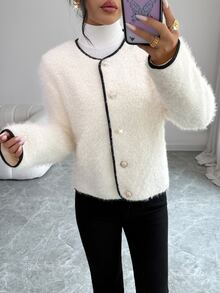 Elenzga Women's Colorblock Casual Versatile Daily Wear Long Sleeve Jacket - White - View 6