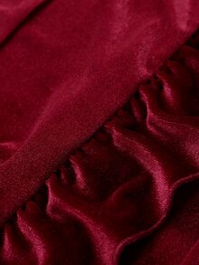 LUMIGAL Women's Velvet Long Sleeve Blouse, Round Neck, Ruffle Trim, Puff Cuff Sleeves, Loose Fit, Party Evening Fall Tops - Burgundy - View 6