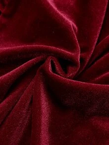 LUMIGAL Women's Velvet Long Sleeve Blouse, Round Neck, Ruffle Trim, Puff Cuff Sleeves, Loose Fit, Party Evening Fall Tops - Burgundy - View 3