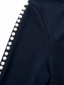 Balvessa 女款秋季服飾 人造珍珠裝飾休閒派對中長洋裝 - 藏蓝色 - 查看 4