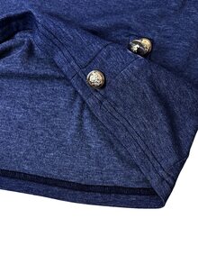 Holdful Holdful Women's 2 Pieces Set: Fashion Round Neck Knit Top With Metal Buttons And Slit Design, Elegant Vintage T-Shirt With Diagonal Pockets, Suitable For Commuting, Outings And Layering - Blue - View 5