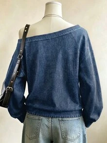 Lalippa Women's Asymmetric Shoulder Colorblock Fashion Versatile Casual Top - Multicolor - View 2