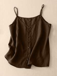 EMERY ROSE Atasan Camisole Kasual Musim Panas Wanita Warna Polos - Coklat - View 4