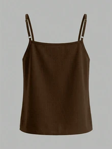 EMERY ROSE Atasan Camisole Kasual Musim Panas Wanita Warna Polos - Coklat - View 2