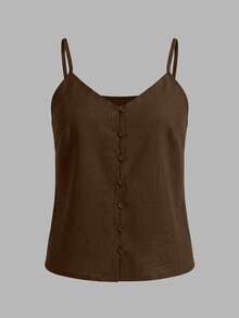 EMERY ROSE Atasan Camisole Kasual Musim Panas Wanita Warna Polos - Coklat - View 6