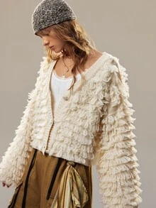 SHEIN Women's Solid Color Casual Versatile Daily Wear Cardigan - Apricot - View 3