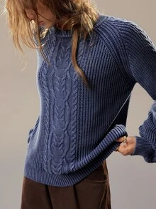 SHEIN Women's Casual Raglan Sleeve Sweater, Autumn/Winter - Blue - View 4