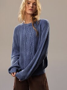 SHEIN Women's Casual Raglan Sleeve Sweater, Autumn/Winter - Blue - View 1