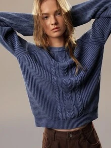 SHEIN Women's Casual Raglan Sleeve Sweater, Autumn/Winter - Blue - View 5