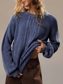 SHEIN Women's Casual Raglan Sleeve Sweater, Autumn/Winter - Blue - View 3