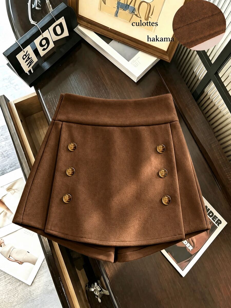 SHEIN Franclia Rok Pendek Asimetris Kancing Gaya Vintage Wanita untuk Kencan