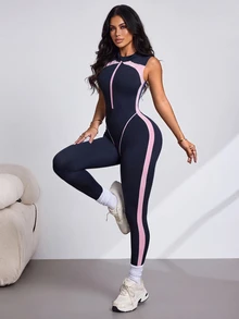 Slayform Women's Colorblock Casual Daily Travel Sports Jumpsuit - Multicolor - View 4