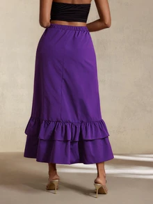 BamGlimmer Rok Cokelat Musim Gugur/Dingin, Desain Belahan Tinggi Berkerut, Modis dan Elegan, Cocok untuk Bepergian, Pakaian Sehari-hari, Belanja, Pesta dan Pertemuan, Serbaguna untuk Bepergian - Purple - View 2