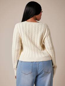 SHEIN SXY Apricot Deep V-Neck Long Sleeve Fitted Cropped Sweater - Apricot - View 2