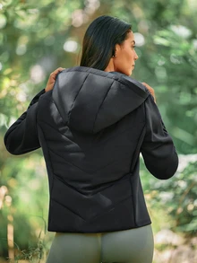 Voyena Women's Plus Size Zipper Comfortable Pocket Hooded Sports Padded Coat Winter - Black - View 2