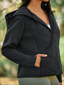 Voyena Women's Plus Size Zipper Comfortable Pocket Hooded Sports Padded Coat Winter - Black - View 7