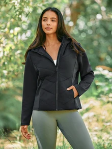 Voyena Women's Plus Size Zipper Comfortable Pocket Hooded Sports Padded Coat Winter - Black - View 6