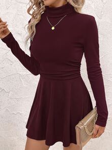 SHEIN Clasi Women's Solid Color Casual Minimalist Party Mini Dress - Burgundy - View 6