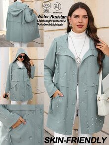 Miaspire Plus Size Women's Casual Western Solid Color Hooded Trench Coat, Autumn/Winter Teacher Club Grey Fall - Blue - View 2