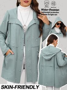 Miaspire Plus Size Women's Casual Western Solid Color Hooded Trench Coat, Autumn/Winter Teacher Club Grey Fall - Blue - View 1