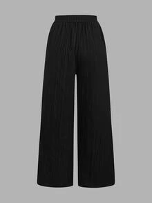 SHEIN Tall CURVE 大尺碼女款抽繩腰寬鬆休閒優雅百搭日常長褲三件套 正式度假風 黑色 粉色 白色 秋季 - 彩色 - 查看 11