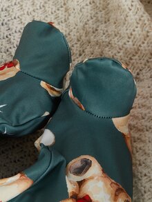 SHEIN 新生兒秋冬睡衣連身衣聖誕連身衣 拉鍊長袖連腳印花雪人熊圖案套裝 - 綠色 - 查看 6