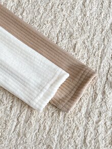 5件隨機發送 2件裝秋冬女款柔軟舒適雙面直條紋抓絨內搭衫，奶白色杏色黃色棕色紫色藍色多色隨機發送，簡約長袖上衣2件套，可作為內層或外穿 - 彩色 - 查看 6