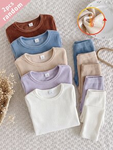 5件隨機發送 2件裝秋冬女款柔軟舒適雙面直條紋抓絨內搭衫，奶白色杏色黃色棕色紫色藍色多色隨機發送，簡約長袖上衣2件套，可作為內層或外穿 - 彩色 - 查看 8