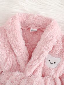 SHEIN 2件組女嬰外套與髮箍套裝，甜粉色毛絨絨絨毛熊蝴蝶結長袖翻領加厚款，生日派對冬季萬聖節假期舒適純色 - 粉色 - 查看 7