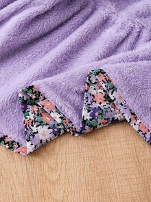 SHEIN Elladie kids 女童可愛碎花抓絨內裡連帽外套，休閒單排扣長袖秋冬款 - 紫色 - 查看 7