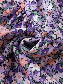 SHEIN Elladie kids 女童可愛碎花抓絨內裡連帽外套，休閒單排扣長袖秋冬款 - 紫色 - 查看 12