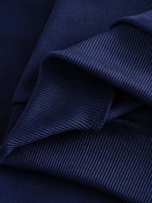 SHEIN Elladie kids 2件組女童休閒運動風連帽拉鍊外套，字母刺繡蝴蝶結裝飾，長袖直筒褲，側邊織帶，7歲生日白色秋季套裝 - 藏蓝色 - 查看 4