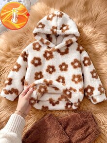SHEIN 2件組女嬰秋冬日常可愛抓絨法蘭絨花卉連帽衛衣褲套裝 拍照洗禮用 棕色藍色 親子款 - 棕色 - 查看 8