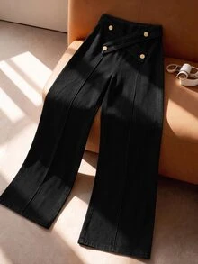 GlowEve CURVE Plus Size Women's Fashion Denim Jeans With Straps - Black - View 6