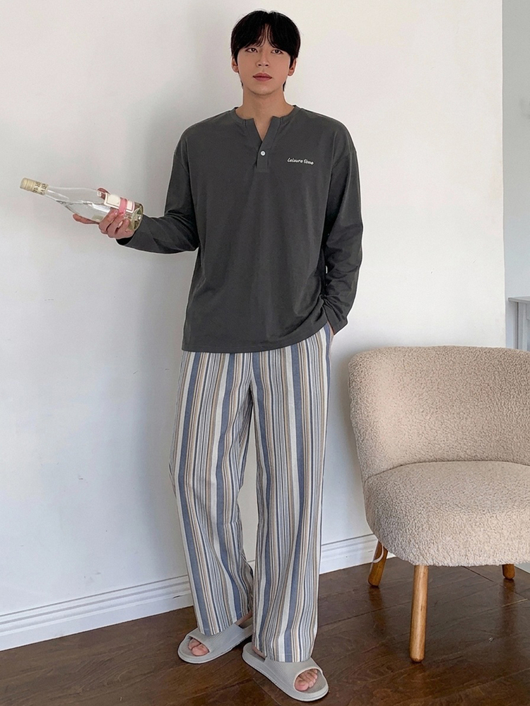 DAZY Summer Letter Print T-Shirt & Plaid Pants Men's Loungewear Set - Multicolor - View 5
