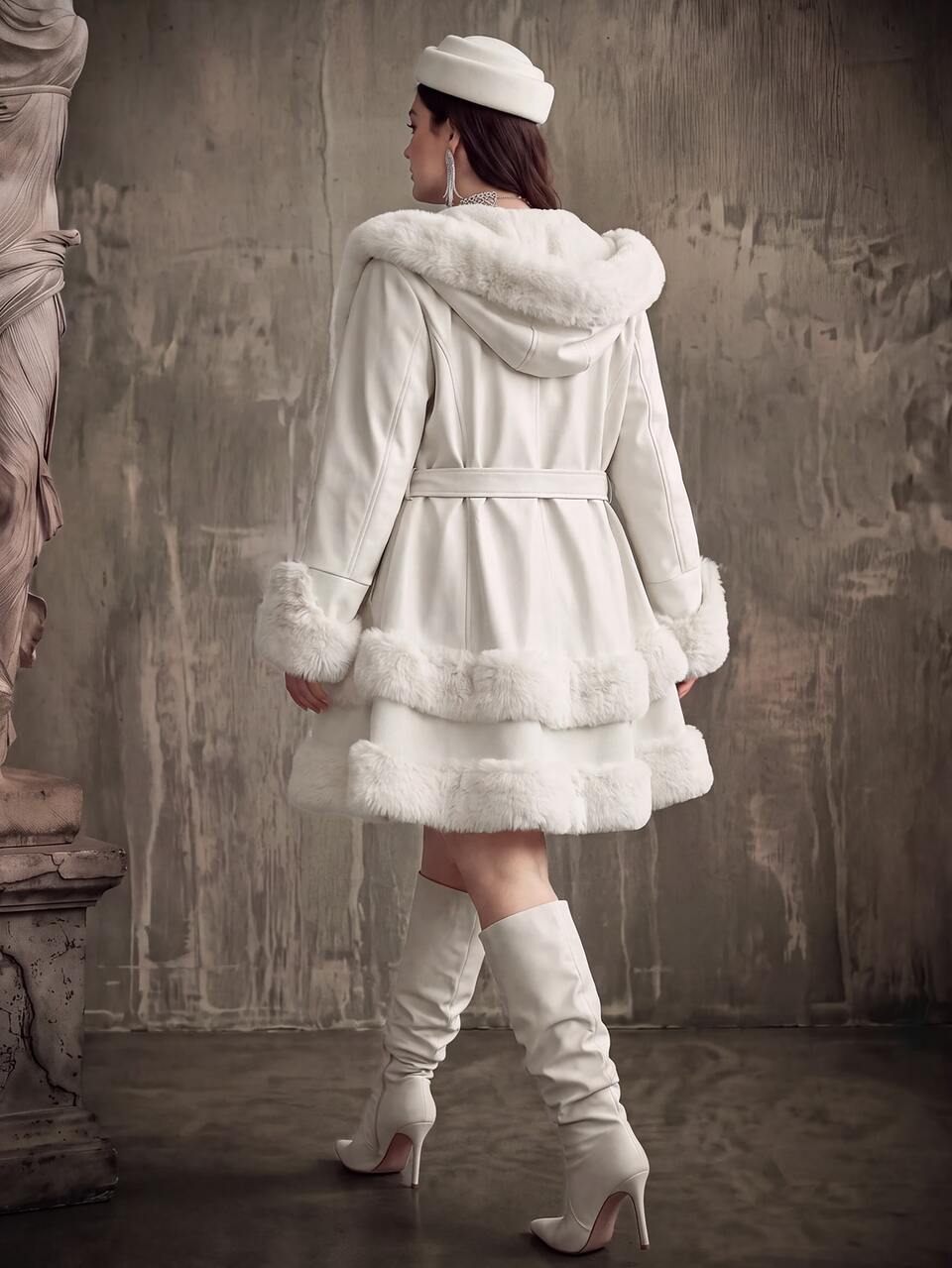 Anewsta Chaqueta con cintura ceñida de unicolor y borde grueso y esponjoso, para invierno, tallas grandes