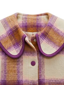 Nöista Checked Jacket With Contrast Collar And Pockets. Fall Winter, Back To School, Casual, Everyday. - Brown - View 11