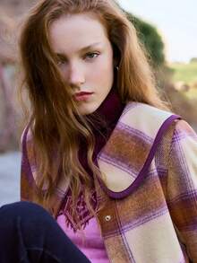 Nöista Checked Jacket With Contrast Collar And Pockets. Fall Winter, Back To School, Casual, Everyday. - Brown - View 4