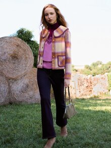 Nöista Checked Jacket With Contrast Collar And Pockets. Fall Winter, Back To School, Casual, Everyday. - Brown - View 5