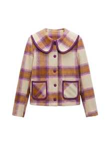 Nöista Checked Jacket With Contrast Collar And Pockets. Fall Winter, Back To School, Casual, Everyday. - Brown - View 9