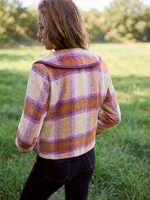 Nöista Checked Jacket With Contrast Collar And Pockets. Fall Winter, Back To School, Casual, Everyday. - Brown - View 6