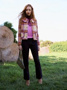 Nöista Checked Jacket With Contrast Collar And Pockets. Fall Winter, Back To School, Casual, Everyday. - Brown - View 1