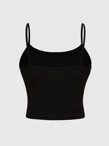 ROMWE Goth 2件套百搭针织弹力十字水钻装饰吊带背心和短裤套装，适合女士 - 黑色 - 查看 7