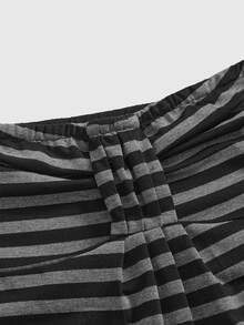 ROMWE Goth Top camisola corto a rayas con estilo Y2K - Negro - Ver 4