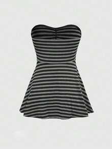 ROMWE Goth Top camisola corto a rayas con estilo Y2K - Negro - Ver 2