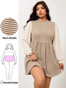 Enliva Plus Size Dresses Fall/Winter Dress Striped Dress Winter Dresses - Khaki - View 1