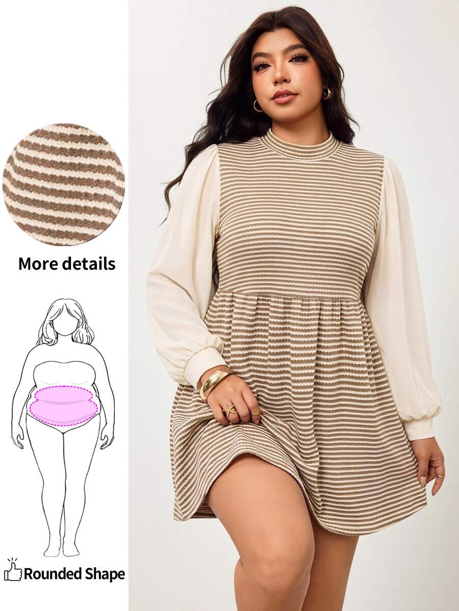 Enliva Plus Size Dresses Fall/Winter Dress Striped Dress Winter Dresses - Khaki - View 1