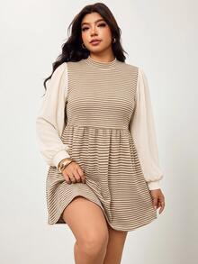Enliva Plus Size Dresses Fall/Winter Dress Striped Dress Winter Dresses - Khaki - View 3